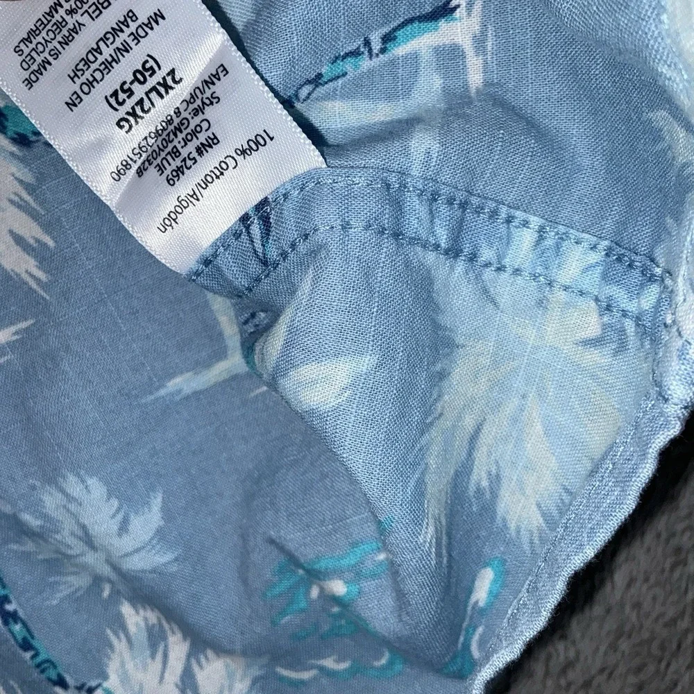 George Mens Hawaiian Shirt 2XL Blue Short Sleeve Button Down 100% Cotton‎